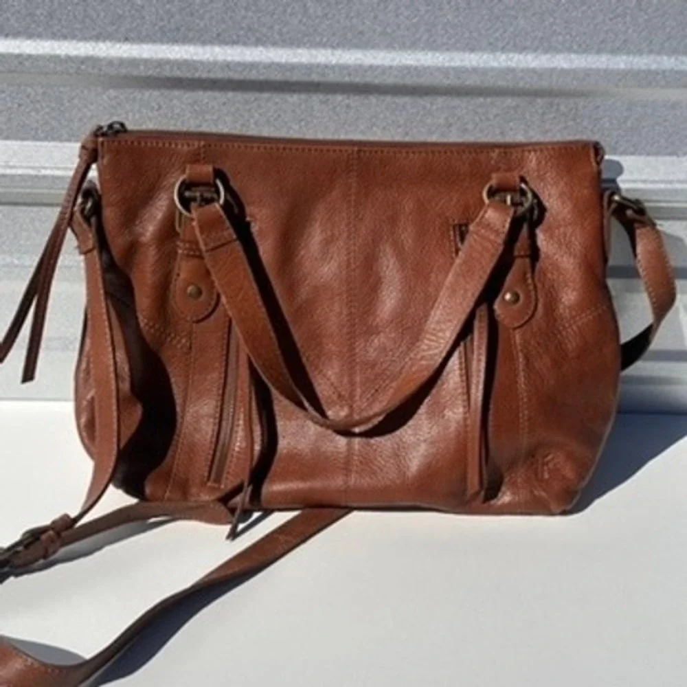 Frye Leather Purse Satchel Cognac Brown Leather Crossbody Bag 13